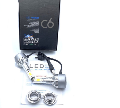 Комплект LED ламп COB C6 H7 головного світла з вентилятором дальнє світло 12v 6000K 36W HeadLight (C6 H7)
